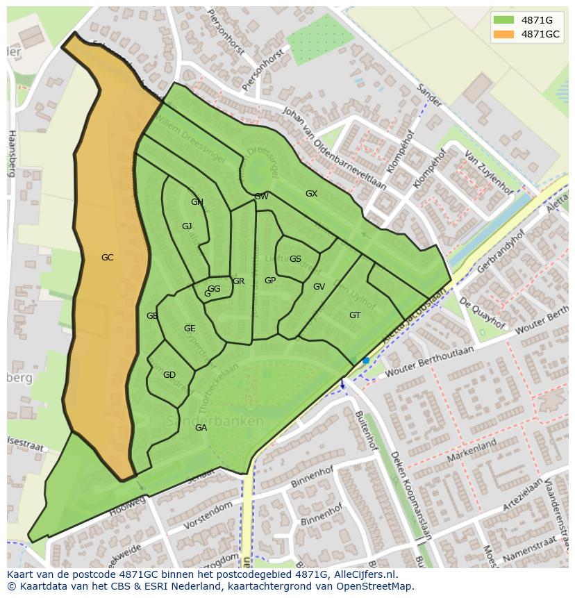 Afbeelding van het postcodegebied 4871 GC op de kaart.