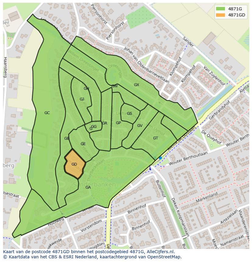 Afbeelding van het postcodegebied 4871 GD op de kaart.