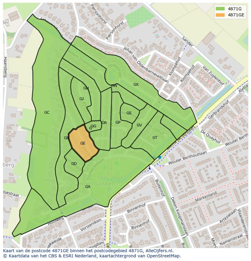 Afbeelding van het postcodegebied 4871 GE op de kaart.
