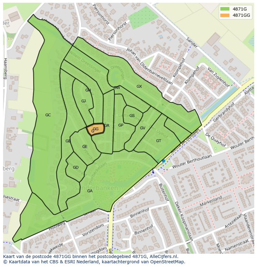Afbeelding van het postcodegebied 4871 GG op de kaart.