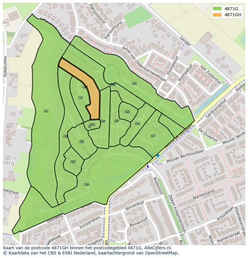 Afbeelding van het postcodegebied 4871 GH op de kaart.