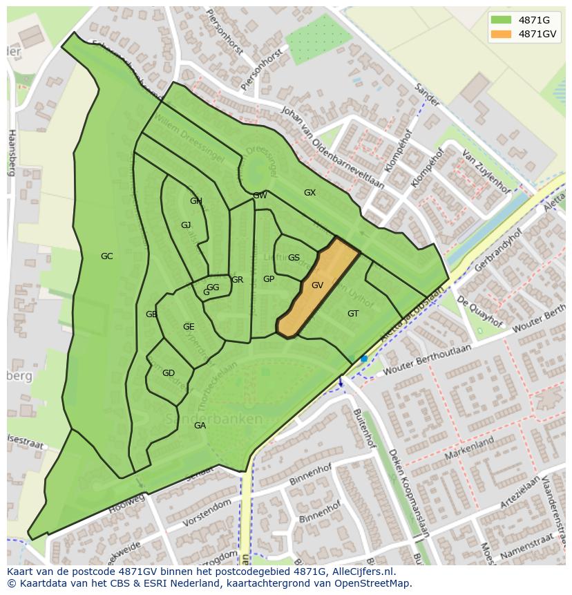 Afbeelding van het postcodegebied 4871 GV op de kaart.