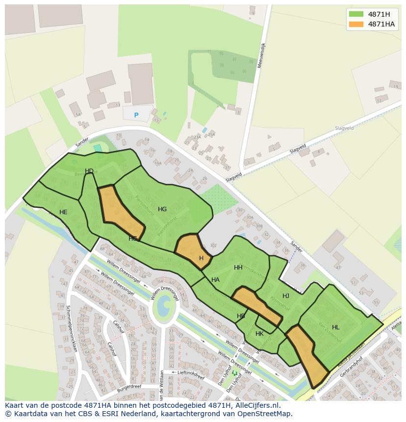 Afbeelding van het postcodegebied 4871 HA op de kaart.