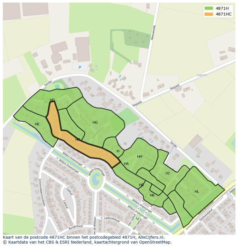 Afbeelding van het postcodegebied 4871 HC op de kaart.