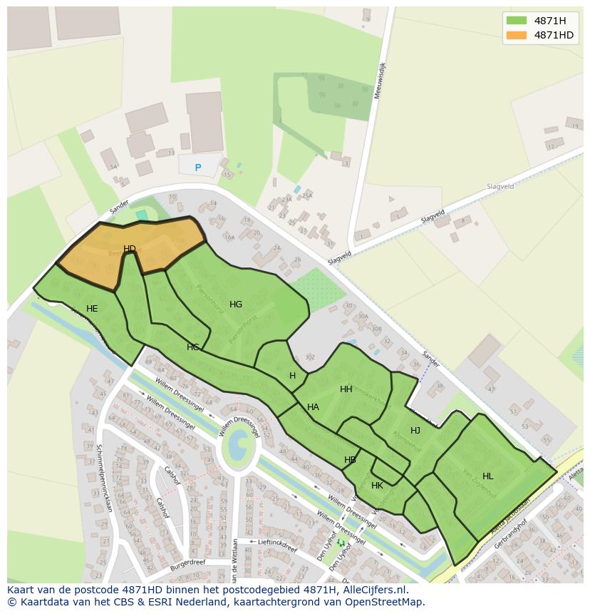 Afbeelding van het postcodegebied 4871 HD op de kaart.