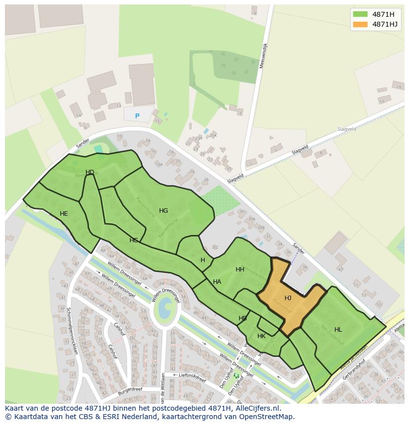 Afbeelding van het postcodegebied 4871 HJ op de kaart.