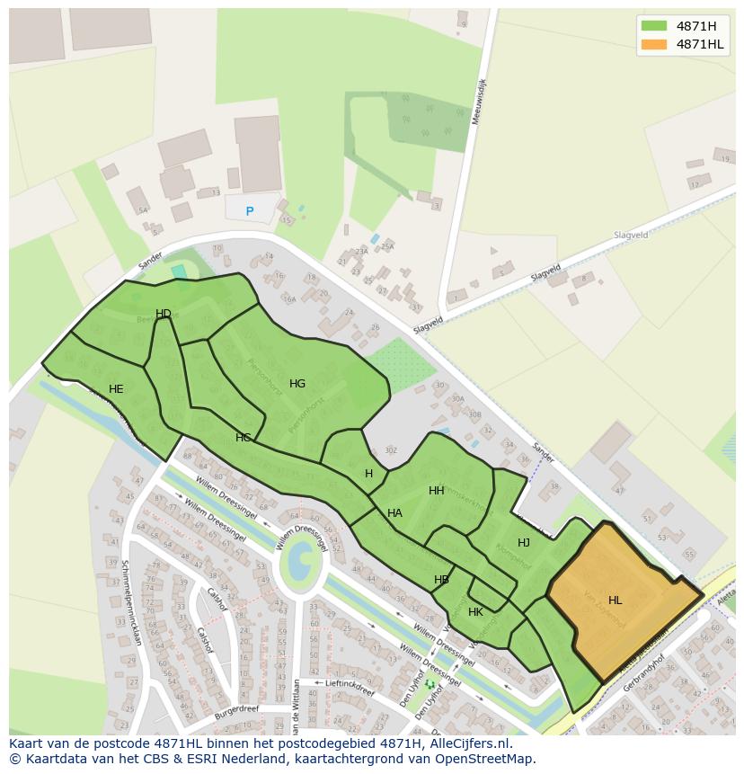 Afbeelding van het postcodegebied 4871 HL op de kaart.