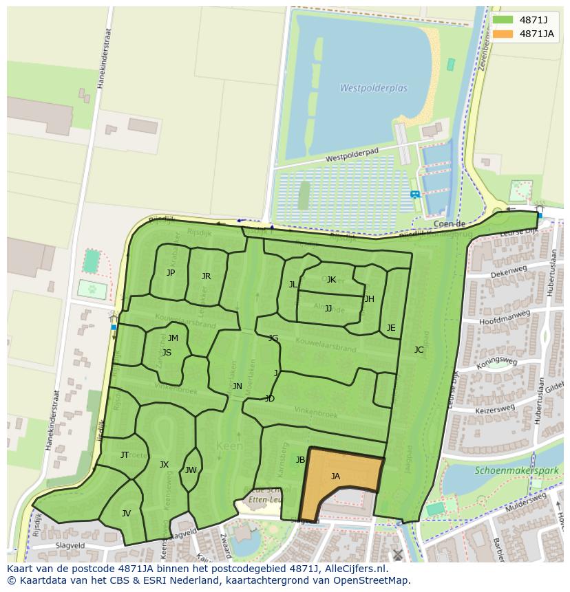 Afbeelding van het postcodegebied 4871 JA op de kaart.