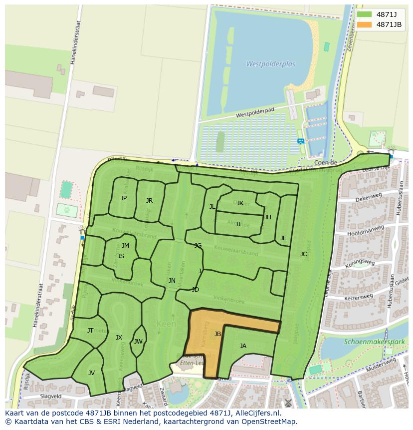 Afbeelding van het postcodegebied 4871 JB op de kaart.