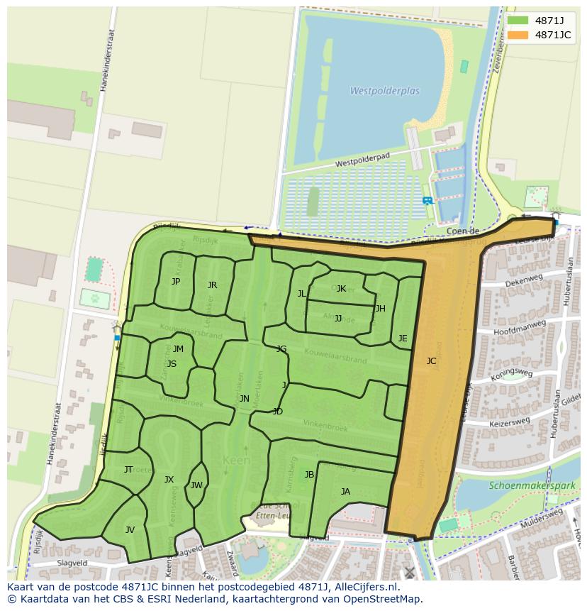 Afbeelding van het postcodegebied 4871 JC op de kaart.