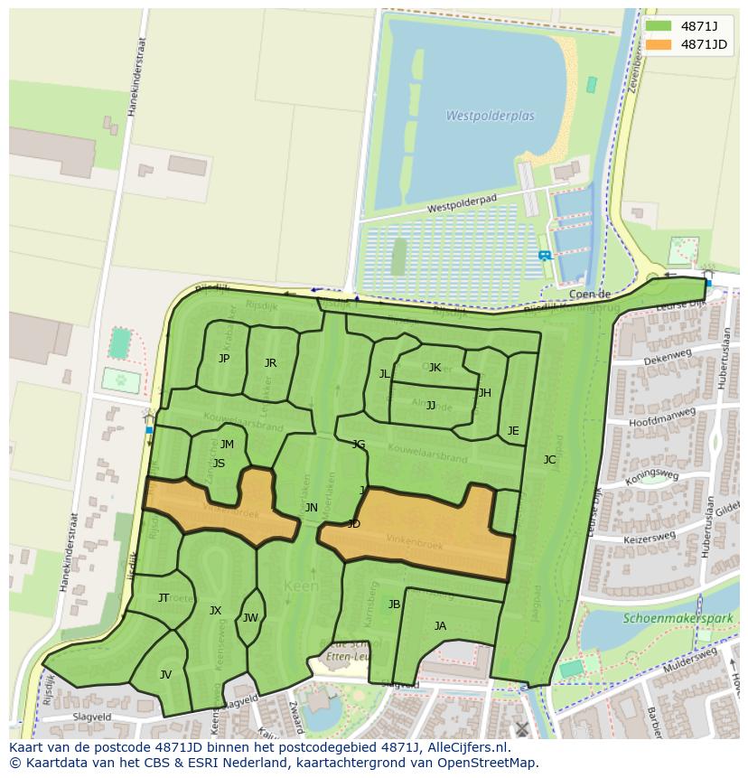 Afbeelding van het postcodegebied 4871 JD op de kaart.