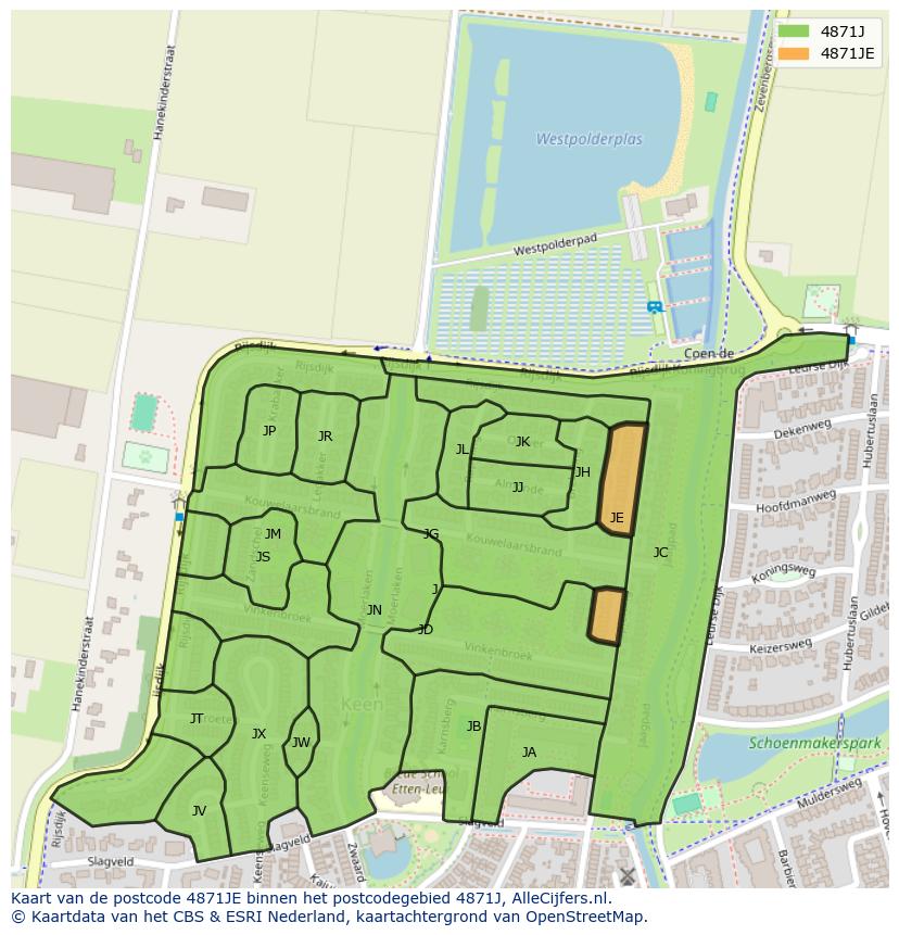 Afbeelding van het postcodegebied 4871 JE op de kaart.