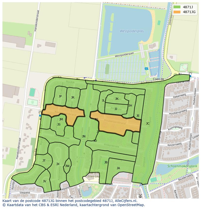 Afbeelding van het postcodegebied 4871 JG op de kaart.