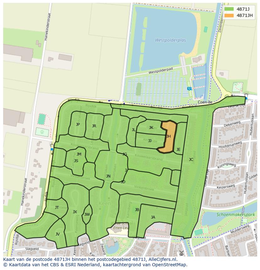 Afbeelding van het postcodegebied 4871 JH op de kaart.