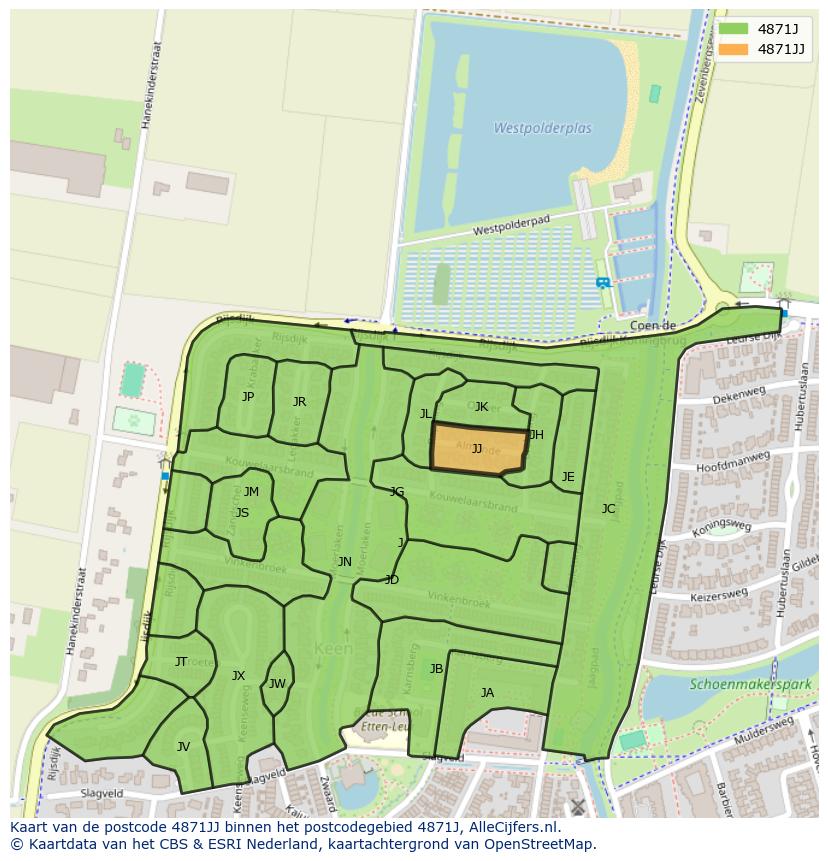 Afbeelding van het postcodegebied 4871 JJ op de kaart.