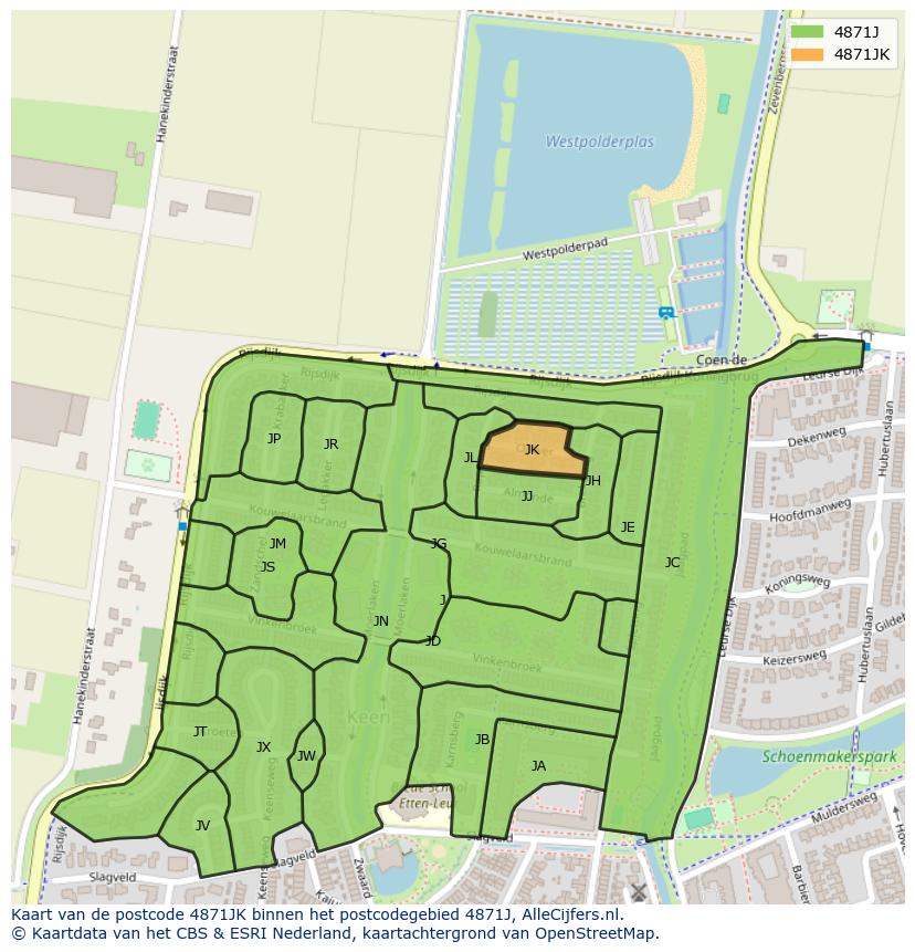 Afbeelding van het postcodegebied 4871 JK op de kaart.