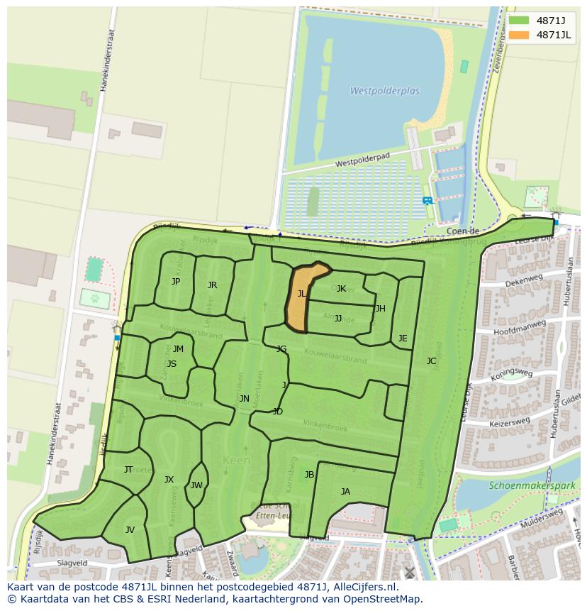 Afbeelding van het postcodegebied 4871 JL op de kaart.