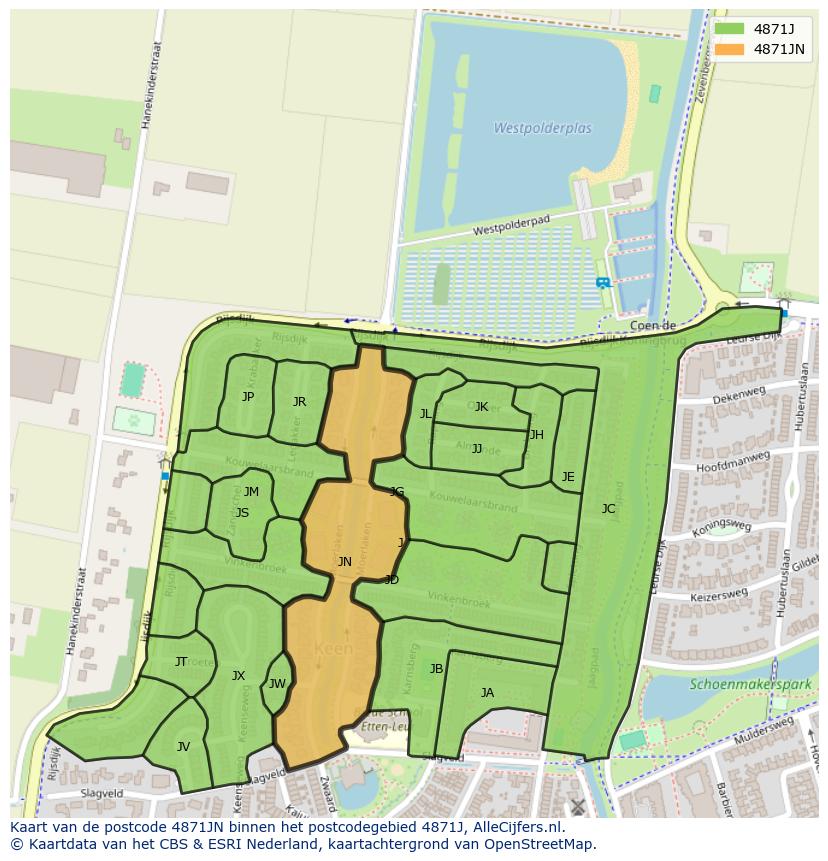 Afbeelding van het postcodegebied 4871 JN op de kaart.