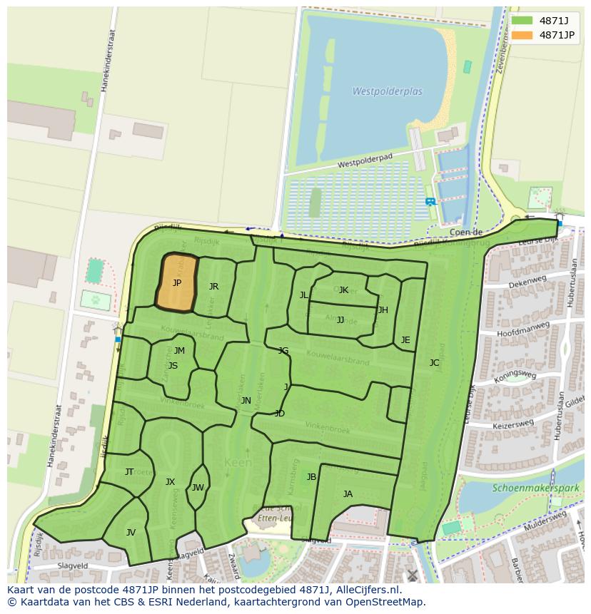 Afbeelding van het postcodegebied 4871 JP op de kaart.