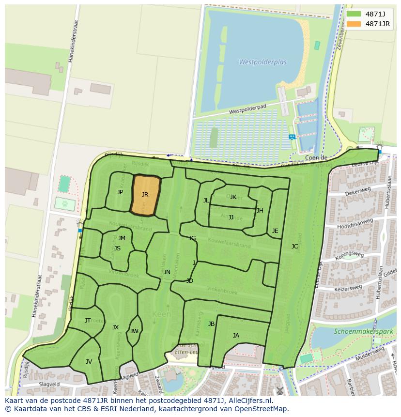 Afbeelding van het postcodegebied 4871 JR op de kaart.