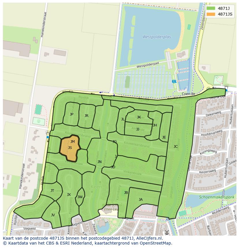 Afbeelding van het postcodegebied 4871 JS op de kaart.