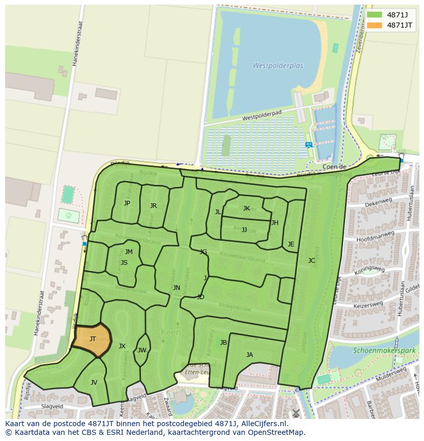 Afbeelding van het postcodegebied 4871 JT op de kaart.