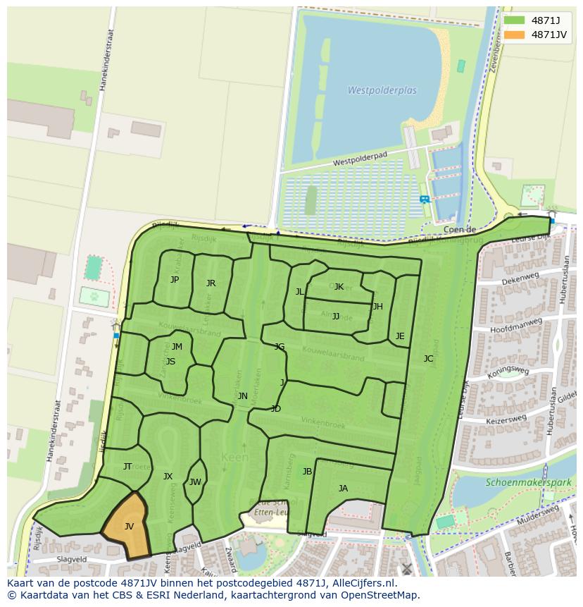 Afbeelding van het postcodegebied 4871 JV op de kaart.