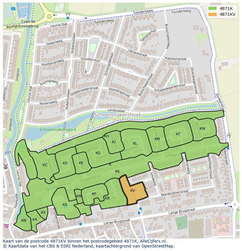 Afbeelding van het postcodegebied 4871 KV op de kaart.