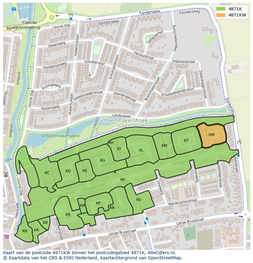 Afbeelding van het postcodegebied 4871 KW op de kaart.