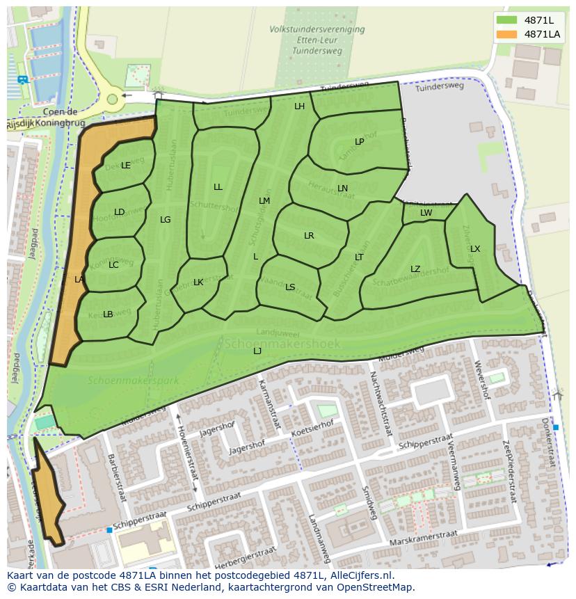 Afbeelding van het postcodegebied 4871 LA op de kaart.