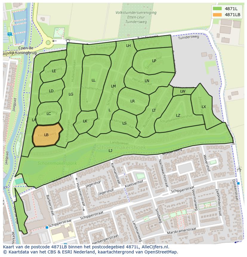Afbeelding van het postcodegebied 4871 LB op de kaart.