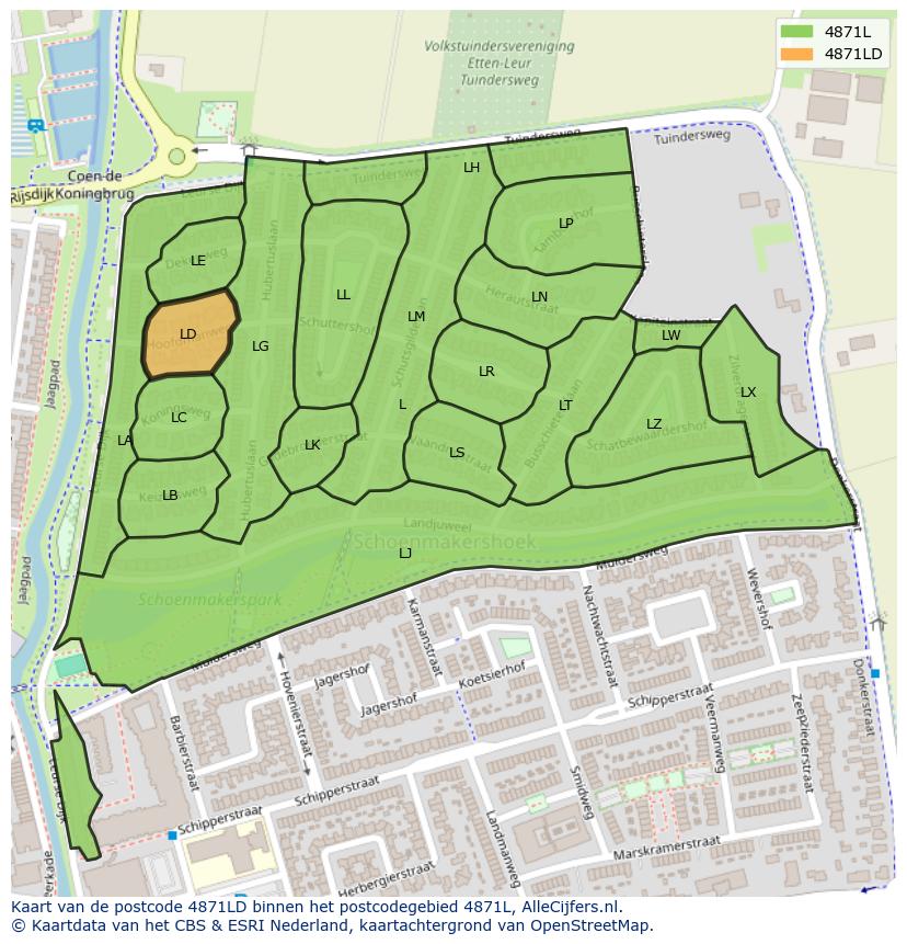 Afbeelding van het postcodegebied 4871 LD op de kaart.