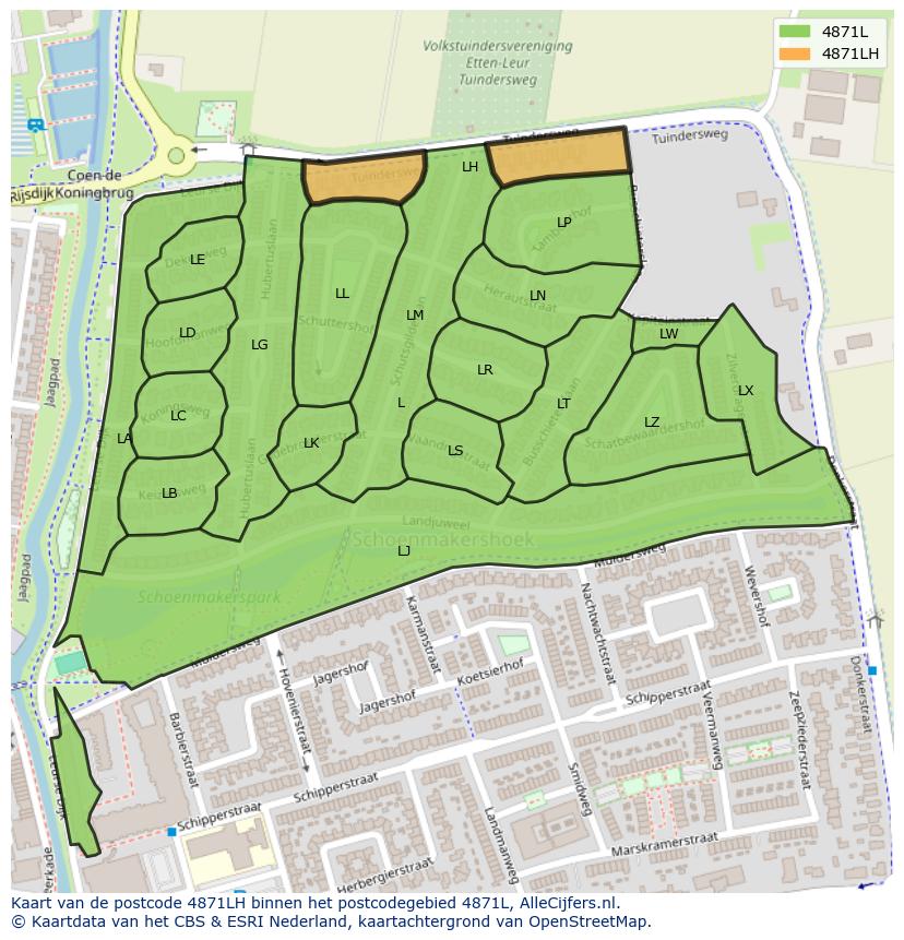 Afbeelding van het postcodegebied 4871 LH op de kaart.