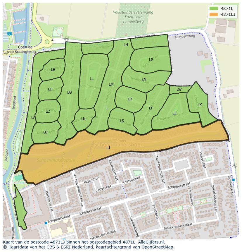 Afbeelding van het postcodegebied 4871 LJ op de kaart.