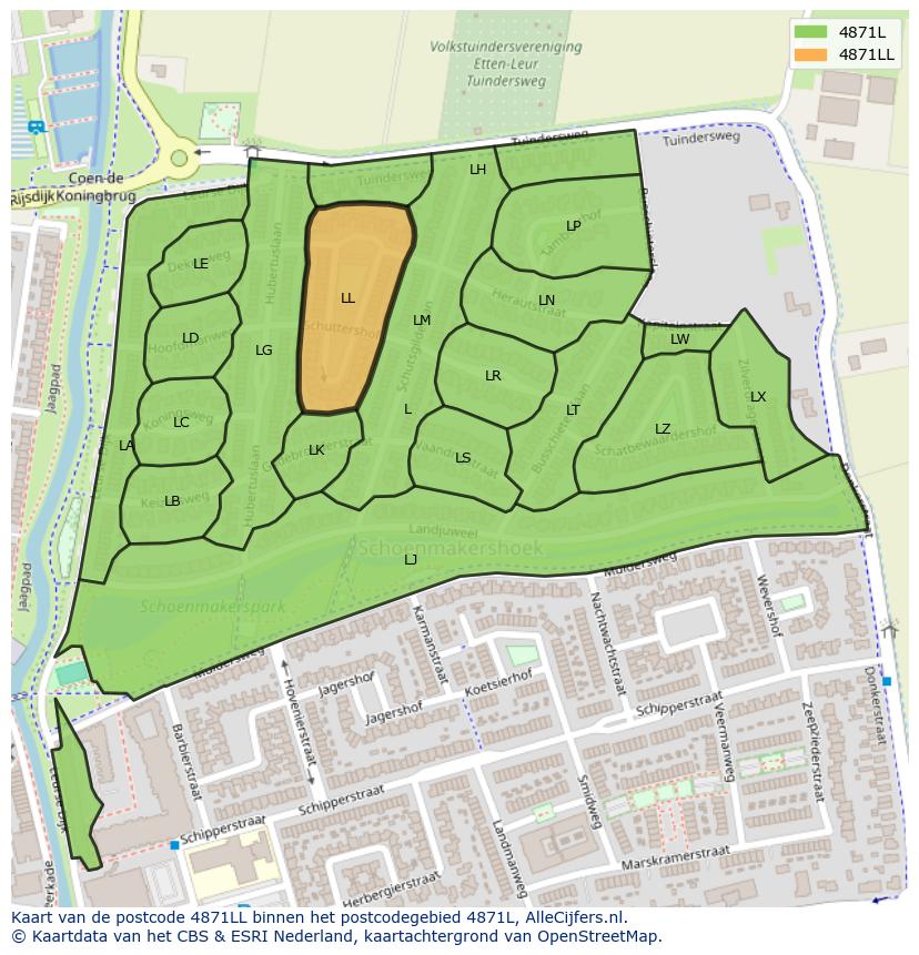 Afbeelding van het postcodegebied 4871 LL op de kaart.