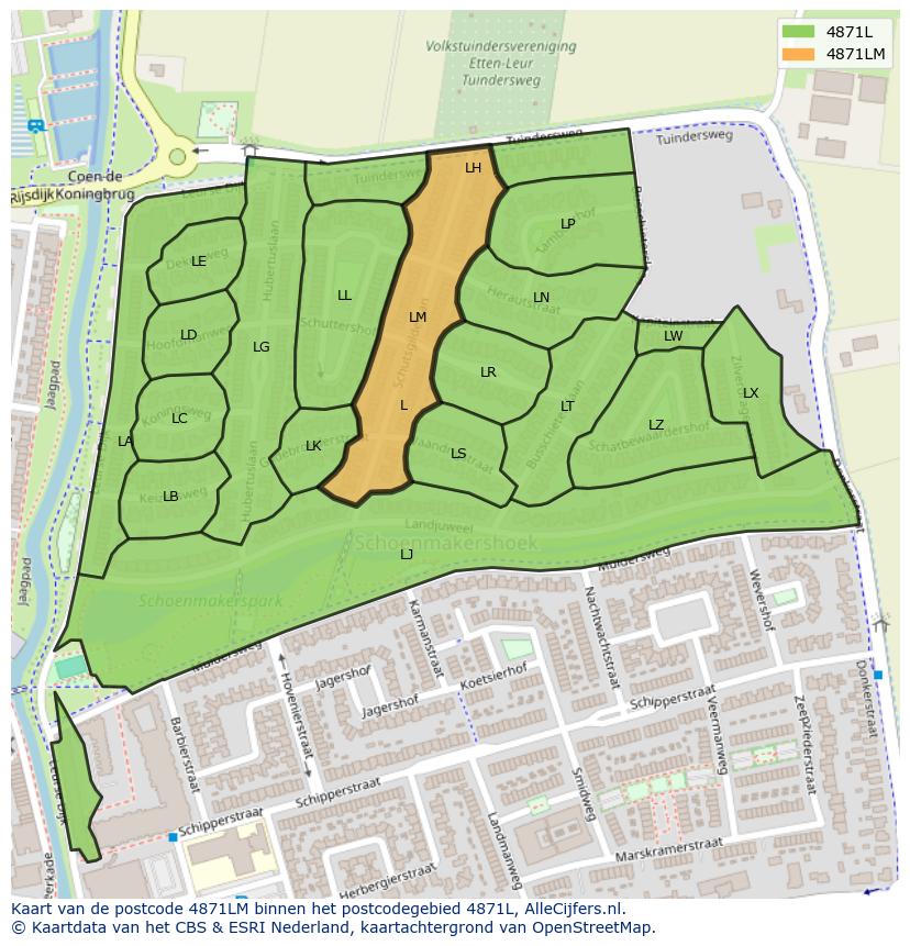 Afbeelding van het postcodegebied 4871 LM op de kaart.