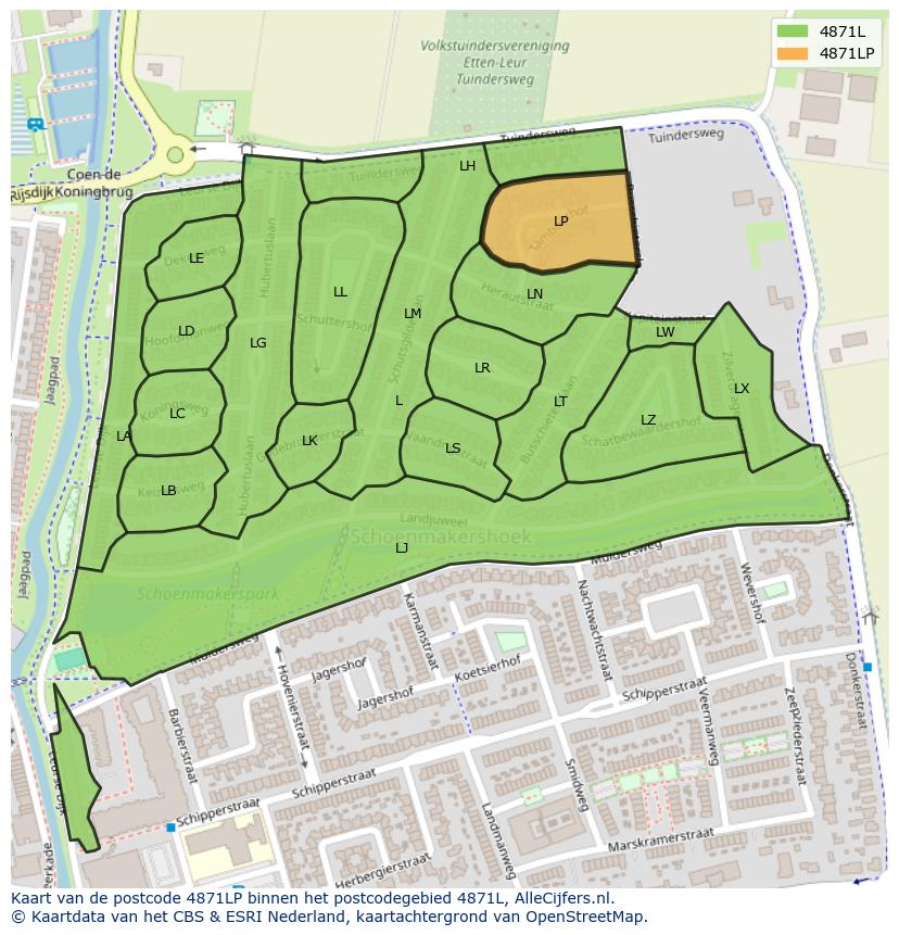 Afbeelding van het postcodegebied 4871 LP op de kaart.