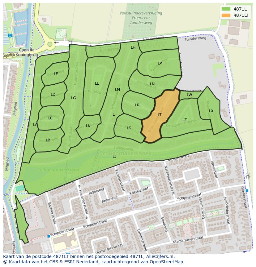 Afbeelding van het postcodegebied 4871 LT op de kaart.