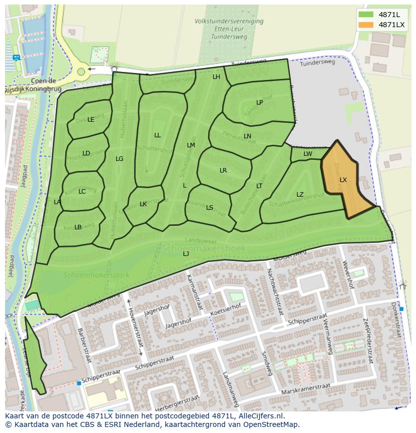 Afbeelding van het postcodegebied 4871 LX op de kaart.