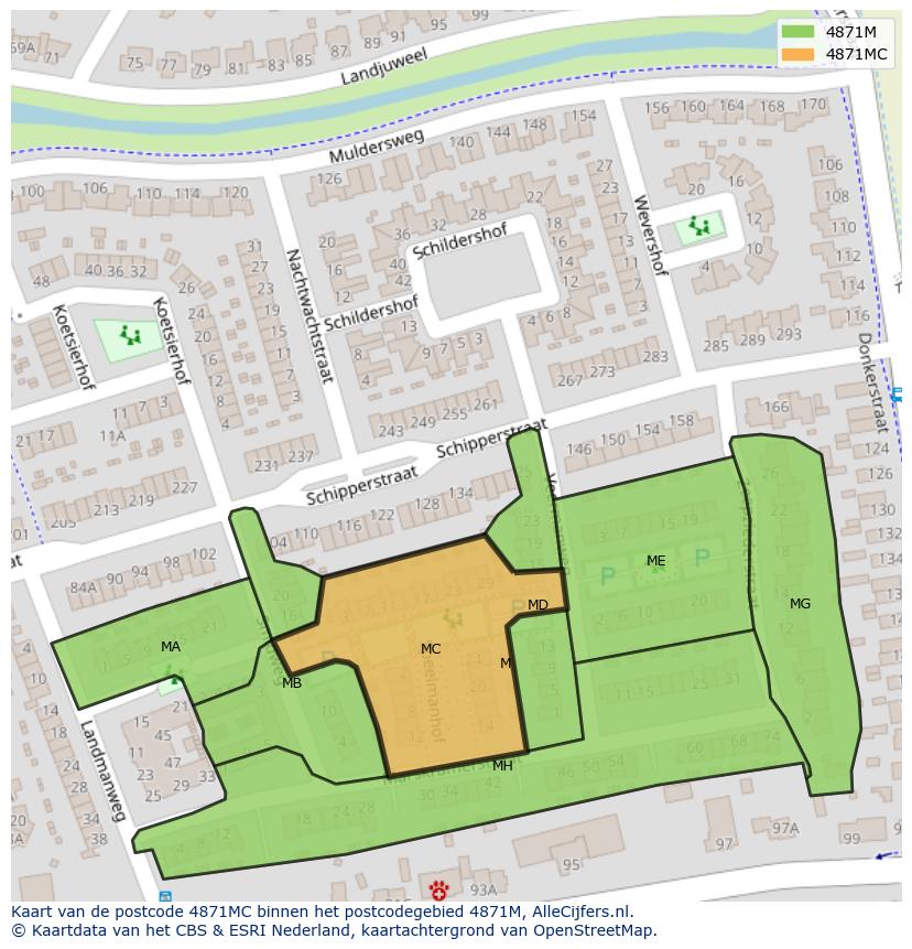 Afbeelding van het postcodegebied 4871 MC op de kaart.