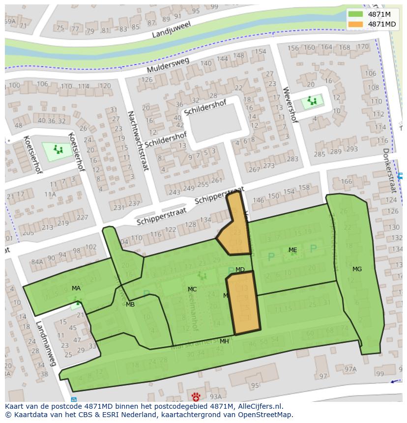 Afbeelding van het postcodegebied 4871 MD op de kaart.