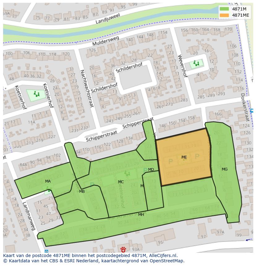 Afbeelding van het postcodegebied 4871 ME op de kaart.