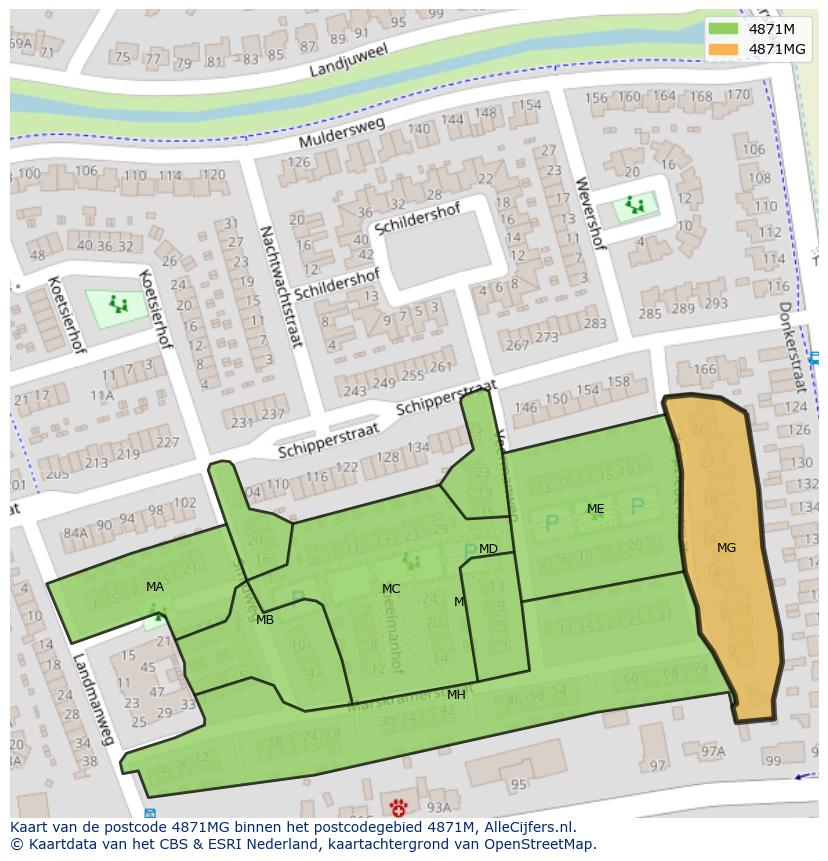 Afbeelding van het postcodegebied 4871 MG op de kaart.