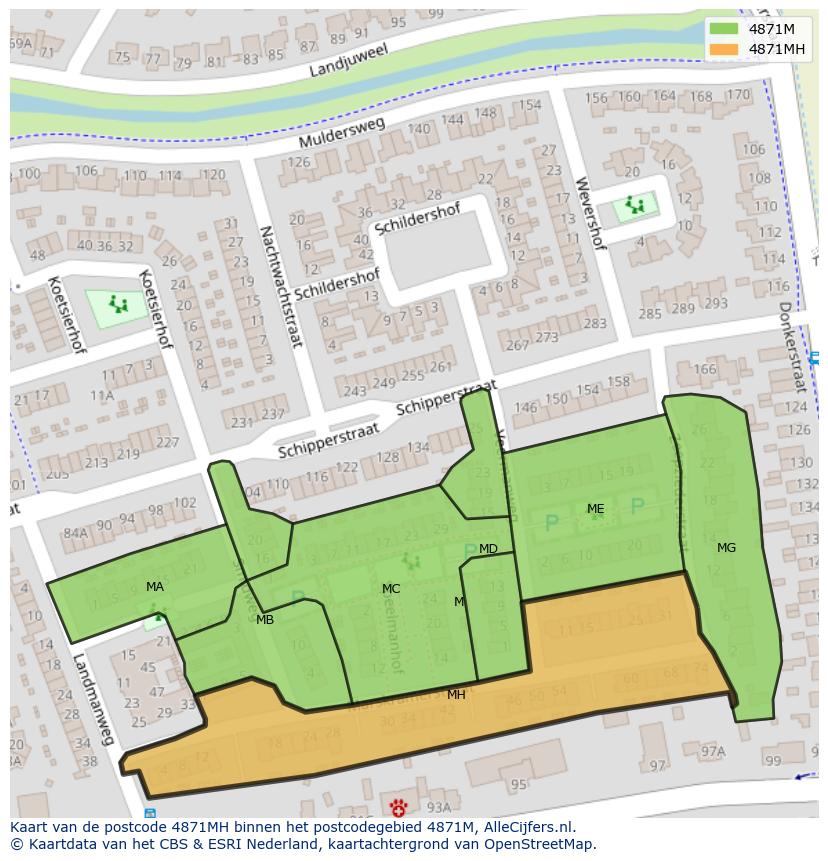Afbeelding van het postcodegebied 4871 MH op de kaart.