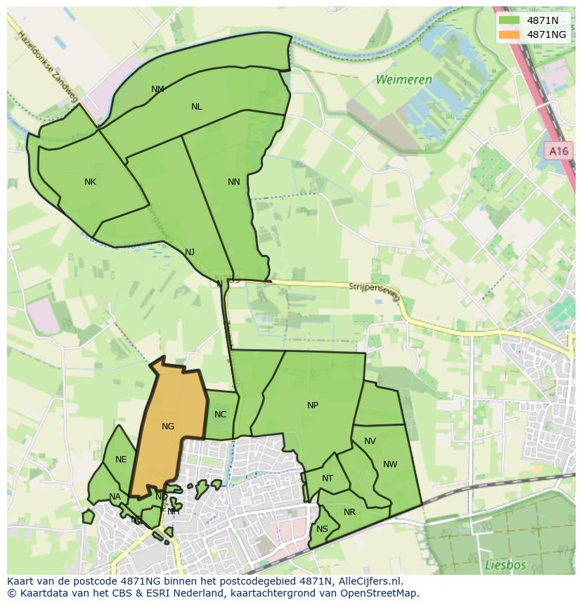 Afbeelding van het postcodegebied 4871 NG op de kaart.