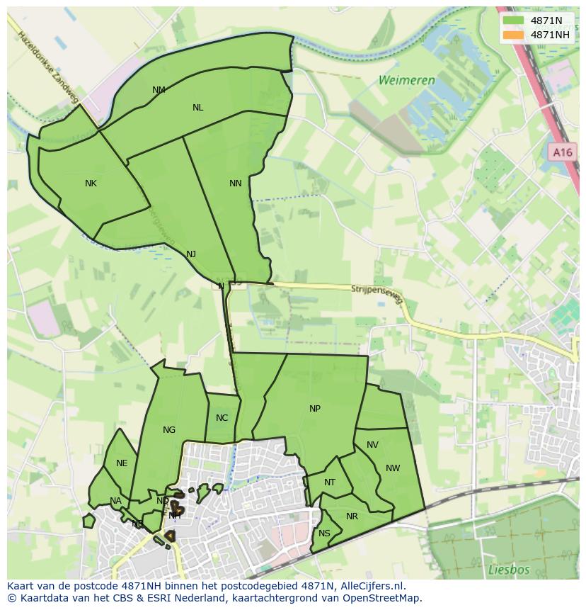 Afbeelding van het postcodegebied 4871 NH op de kaart.