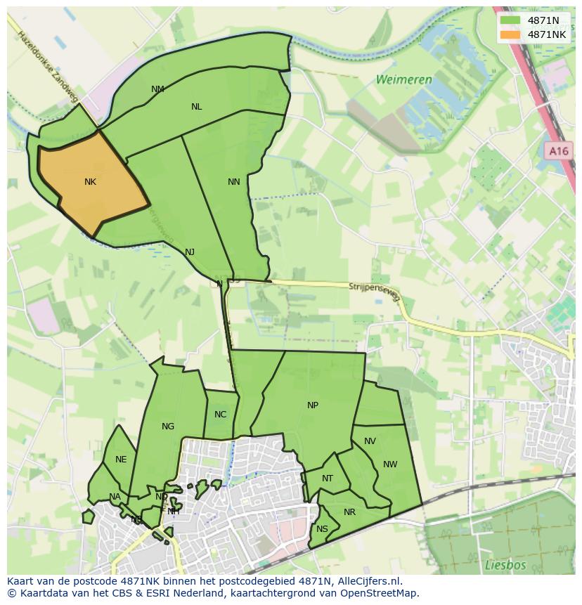 Afbeelding van het postcodegebied 4871 NK op de kaart.