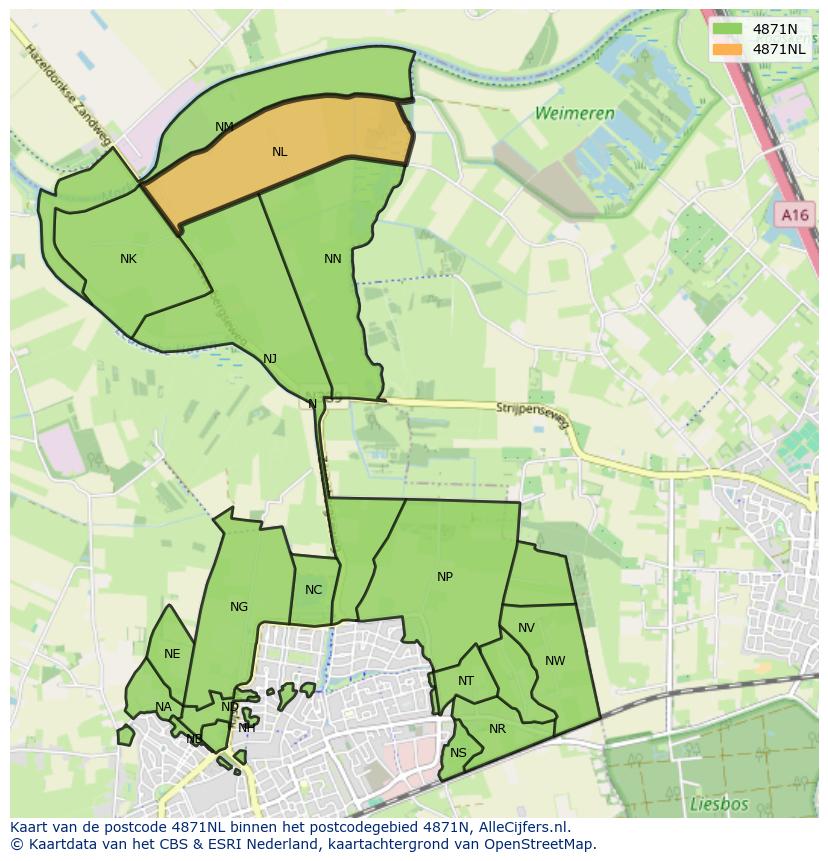 Afbeelding van het postcodegebied 4871 NL op de kaart.