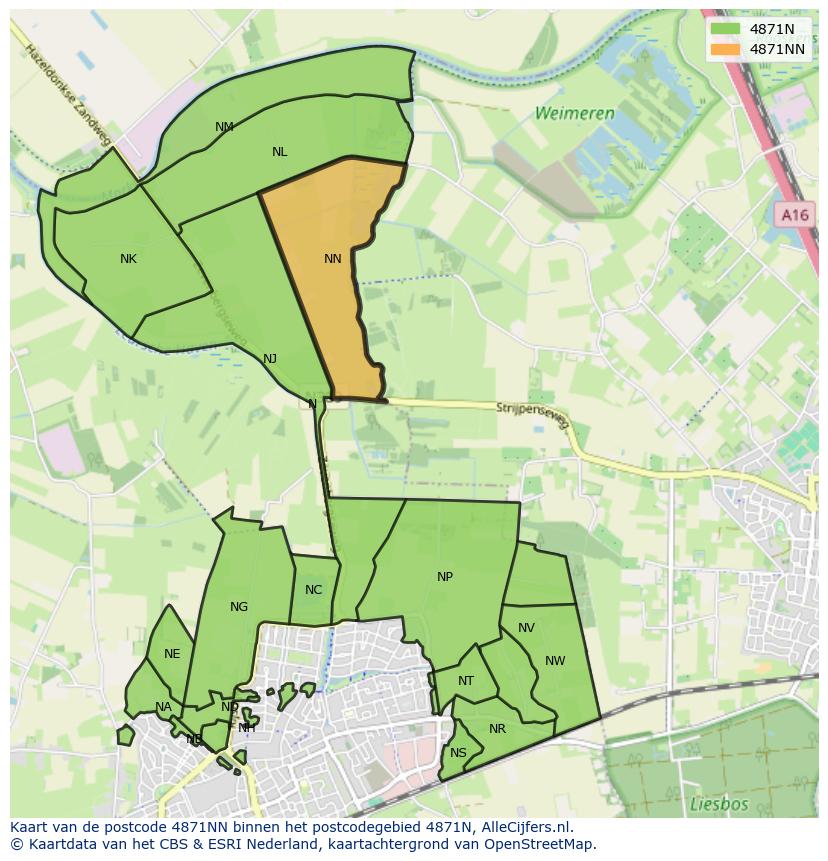 Afbeelding van het postcodegebied 4871 NN op de kaart.
