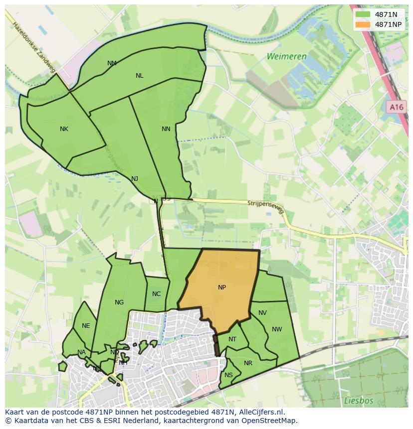 Afbeelding van het postcodegebied 4871 NP op de kaart.